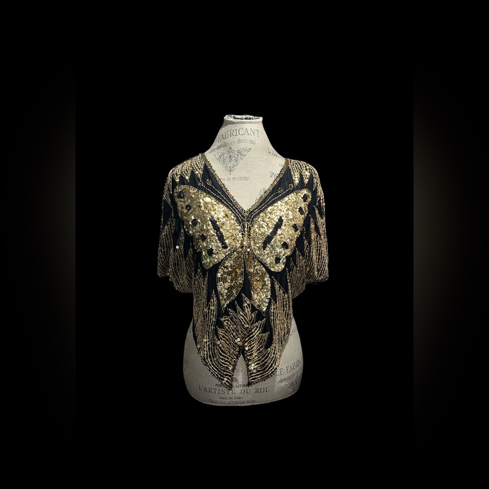 Gold and Black Sequin Vintage Butterfly Cape